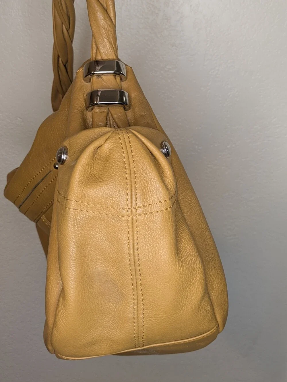 Authentic B. Makowsky Mustard Yellow Slouchy Leather Shoulder Bag